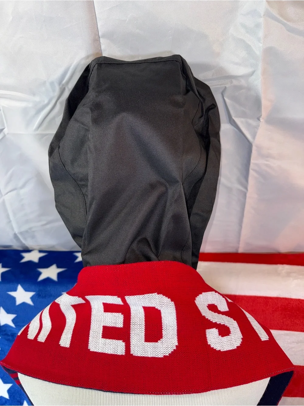 United States Knit Scarf, in Red, White, & blue with a black Fraud Capture Hoody